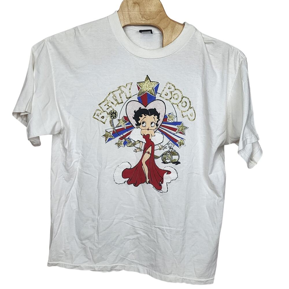 Vintage Diamond Dust Betty Boop Glitter Red Dress T Shirt XL